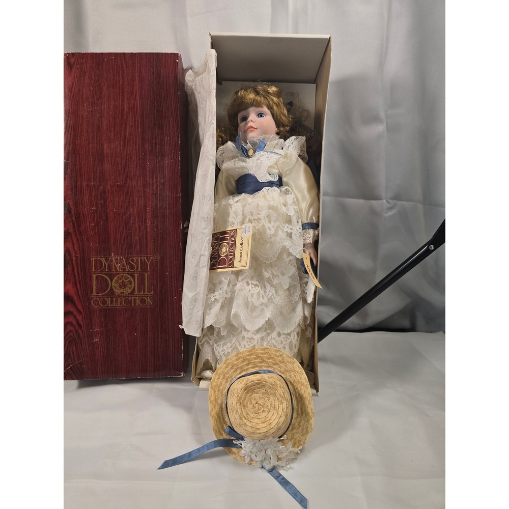Dynasty Doll Collection Anna Porcelain Doll Victorian Lace Gown Straw Hat